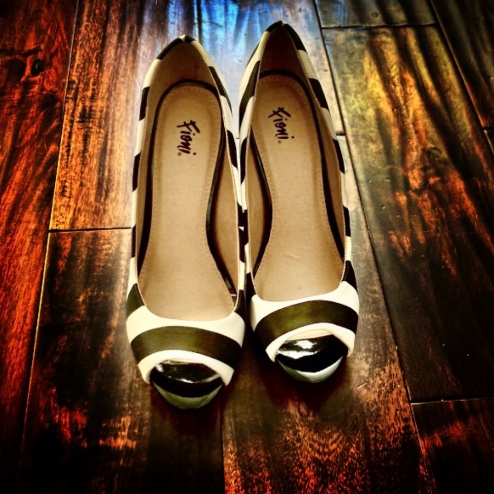 Black and white stripe heels